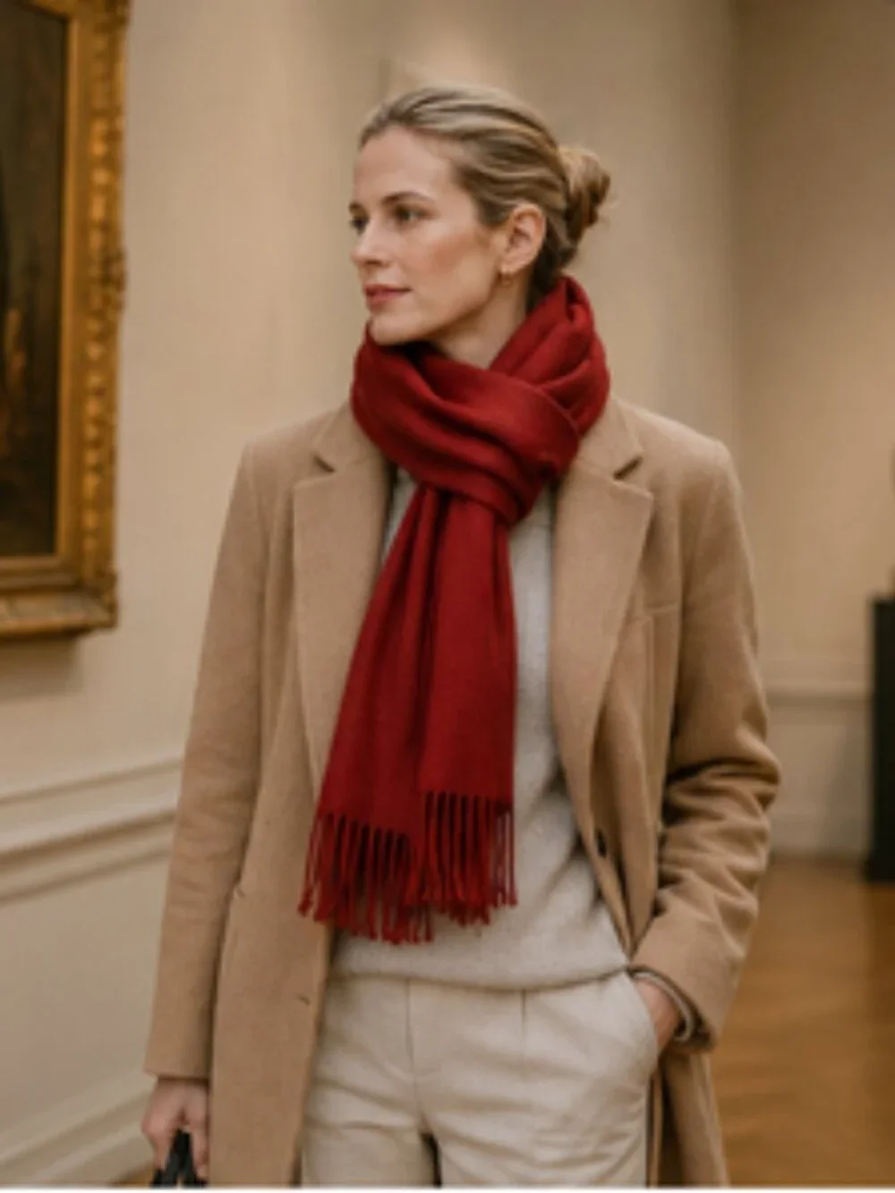 Classic Red Fringed Scarf Wrap Solid Crimson Soft Winter Accessory